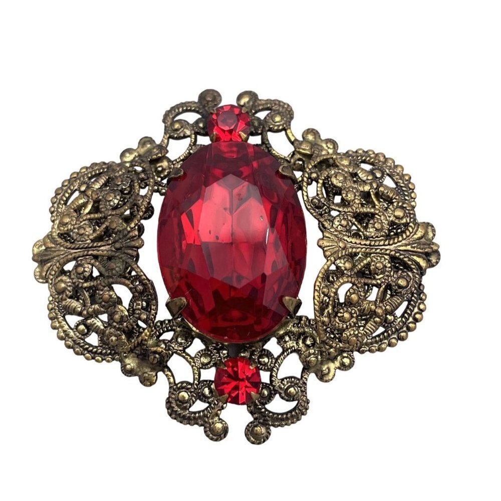 Vintage Art Deco Ruby Faux Stone Brooch Pin